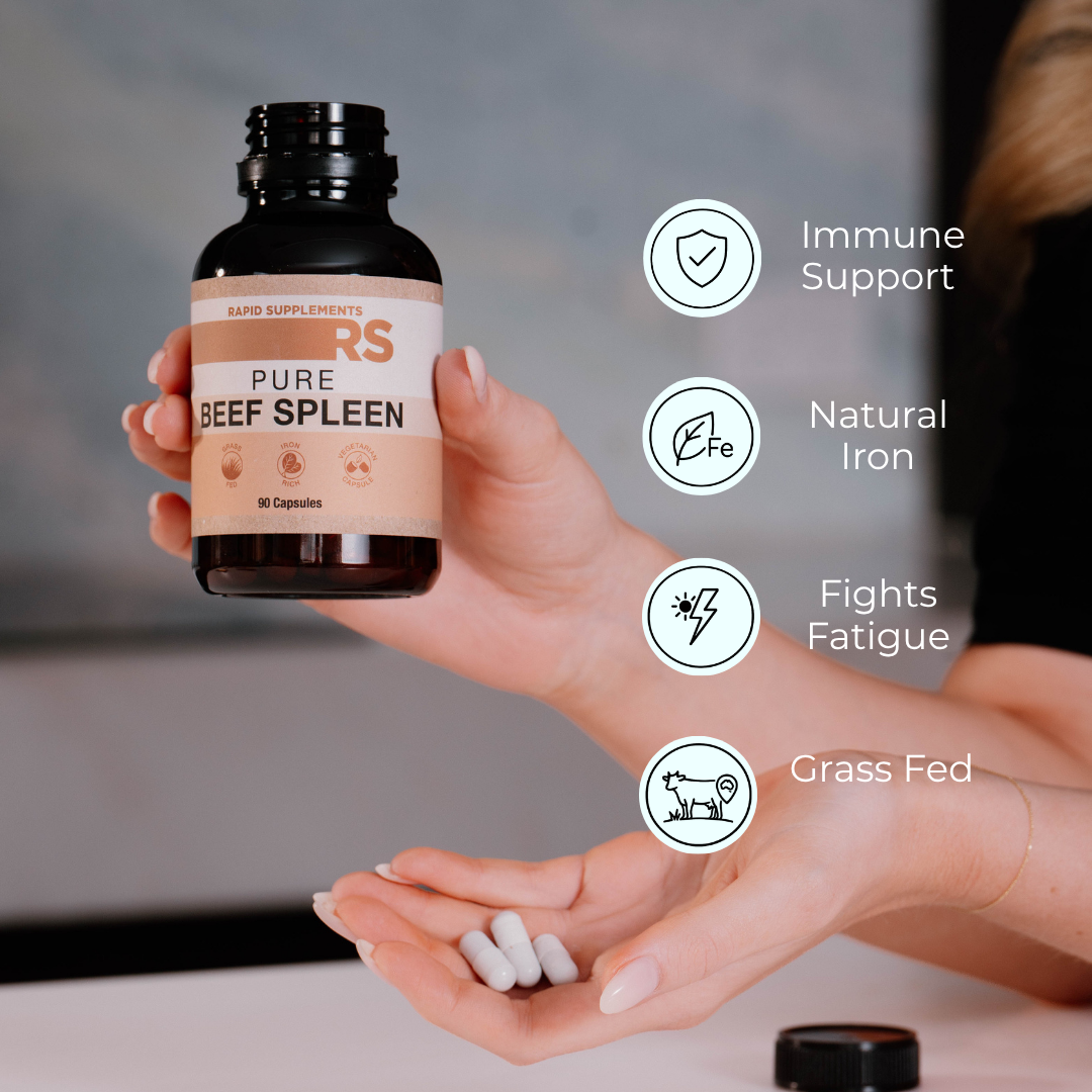 Grass-Fed Beef Spleen Capsules (90 Caps) - Heme Iron 15mg Per Serve