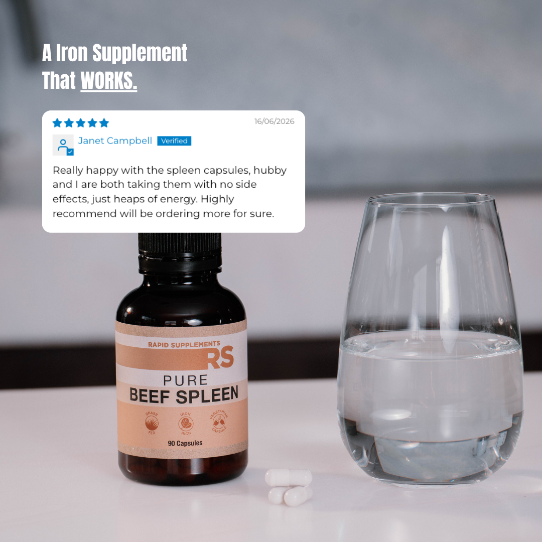 Grass-Fed Beef Spleen Capsules (90 Caps) - Heme Iron 15mg Per Serve