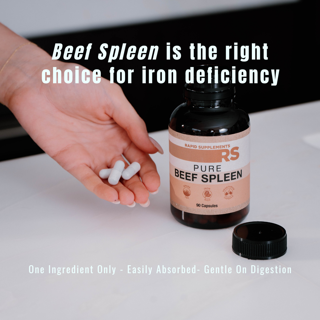 Grass-Fed Beef Spleen Capsules (90 Caps) - Heme Iron 15mg Per Serve