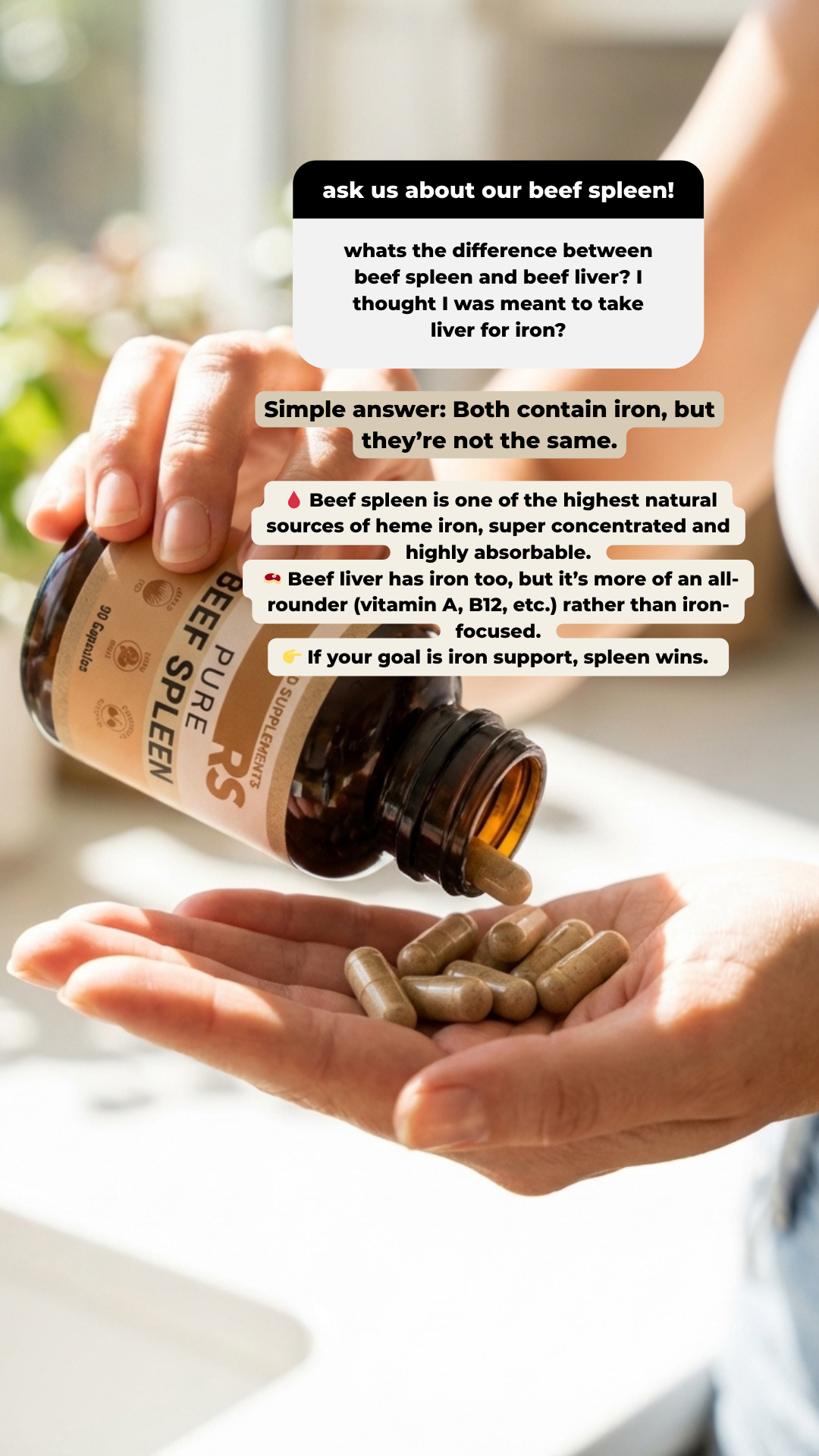 Grass-Fed Beef Spleen Capsules (90 Caps) - Heme Iron