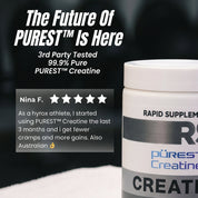 Rapid Supplements Purest Creatine container with promotional text on a dark background