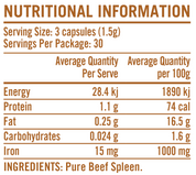 Grass-Fed Beef Spleen Capsules (90 Caps) - Heme Iron